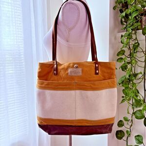 Burn Bags Recycled Decommissioned Firehose Canvas Bag In Yellow, White And Brown